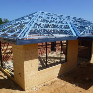 A metal roof batten on home being built.