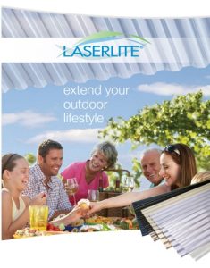 Happy family eating lunch under a laserlite roof